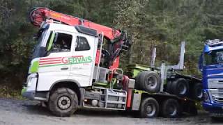 ? 2x VOLVO FH16 650/750 + RENAULT kerax 520 : ? GRUMIERS (TRANSPORTS GERVAIS) Passages en épingle