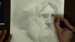 簡忠威鉛筆素描示範：四河噴泉之恒河頭像 pencil drawing