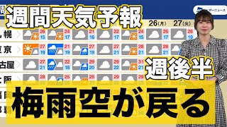 週間天気予報 週後半は梅雨空が戻る