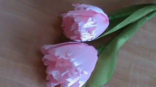 DIY/МК/ Как сделать сказочной красоты тюльпаны в стиле канзаши на ножках