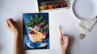 Мастер-класс "Акварельная новогодняя открытка"