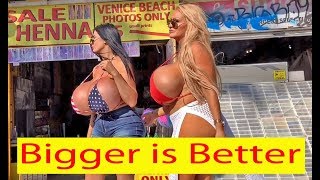 sexy girls with giant breasts filming a reality show on venice beach california