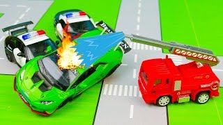 Мультик про машинки - 214 серия:  Полицейская погоня, Гоночная машина, Пожарная машина, Авария