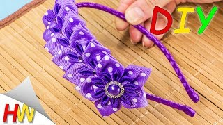ЦВЕТЫ ИЗ ЛЕНТ?ОБОДОК КАНЗАШИ, МК. Kanzashi flowers tutorial.