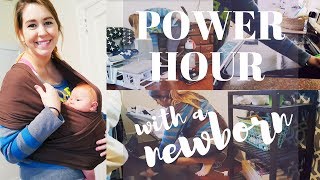 CLEANING POWER HOUR WITH A NEWBORN | Speed Cleaning Really Messy House!