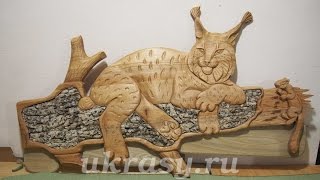 Wood carving. Деревянная вешалка Амурская Рысь