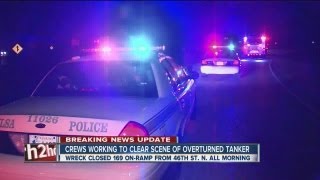 Tanker carrying anhydrous ammonia overturns while entering Highway 169