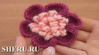Цветок крючком с объемной серединкой, демо платного урока 140