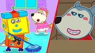 Kids Cartoon ★ ウルフーは、妹が家事をするのを助けるためにDIY段ボールロボットを作ります ★ Wolfoo Japan
