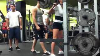 Girl squatting with annoying boyfriend