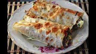 Рулет из лаваша + с фаршем, запеченный + в духовке