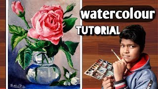 How to draw rose/watercolour / Rose drawing / flower drawing/ how to draw flower pot / #watercolour