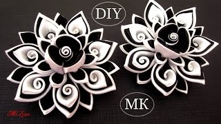 Резинки канзаши, МК / DIY Scrunchy with Kanzashi flower / Black & White Ribbon Flowers