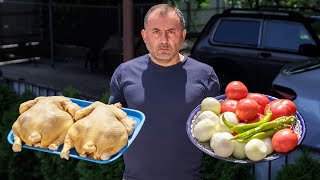 ВКУСНОЕ БЛЮДО из КУРИЦЫ с ОВОЩАМИ в КАЗАНЕ на КОСТРЕ. ENG SUB