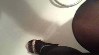 Golden high heels + nylon = surprise