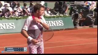 Stan Wawrinka hits around the net in French Open 2015 final