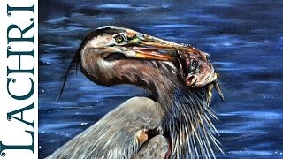 Speed Painting Great Blue Heron oil painting - Time Lapse Demo by Lachri