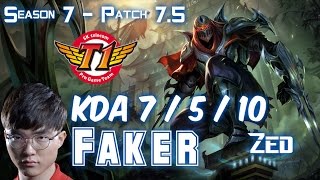 SKT T1 Faker ZED vs TWISTED FATE Mid - Patch 7.5 KR Ranked