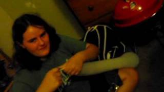 meranda blowing up her worm balloon