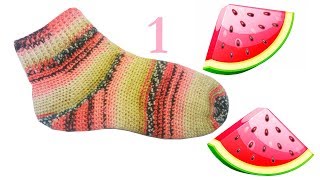 НОСКИ АРБУЗНЫЕ из пряжи OPAL вяжем КРЮЧКОМ Ч.1 Мастер класс Crochet socks