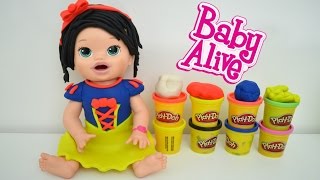 Baby Alive Minha Boneca Fazendo vestido Massinha De Modelar Play-Doh Branca de Neve!!! Tototoykids