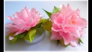 Лилия из Атласных лент .Резинки для волос. Мастер Класс / Lirio de cintas de raso D.I.Y.