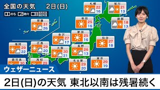 10月2日(日)の天気　北海道は気温低下、東北以南は残暑続く