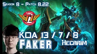 SKT T1 Faker HECARIM vs PANTHEON Jungle - Patch 8.22 KR Ranked