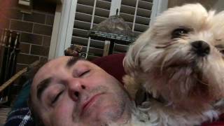 Ridiculous dog  licks master's face a million times.