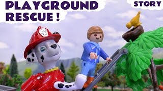 Paw Patrol Rescue Play Doh eggs in PLAYMOBIL Playground Toys | Thomas & Friends Kids Stop Motion