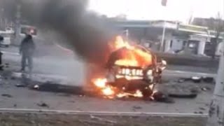 Прямое попадание в автомобиль. Донецк 04.02.2015