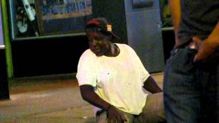 Homeless woman with one leg getting down part 2