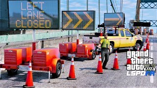 GTA 5 Mod DOT Message Board Truck & Trailer Update - Traffic Control At Bridge Construction Site