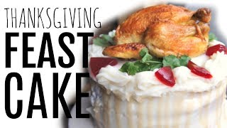 Thanksgiving FEAST CAKE - mashed potatoes, stuffing, sweet potato, marshmallow, cranberry sauce