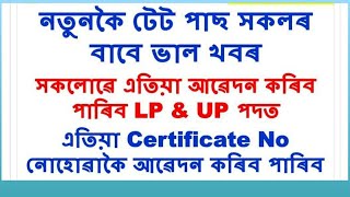 Assam TET 2019||LP and UP||Appointment||Certificate