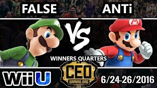 CEO 2016 Smash 4 - LOF False (Marth, Luigi) Vs. dT | ANTi (Mario) SSB4 WQ - Smash Wii U