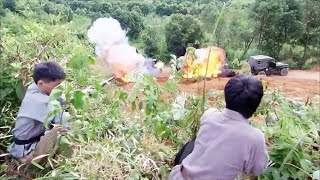 共軍埋伏敵軍車隊，狙擊手一槍命中高速移動的軍車，嚇得敵軍指揮官拔腿就跑！ ️ 抗日
