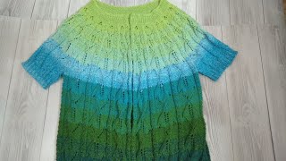 Круглая кокетка спицами по Китайской схеме.Кофточка Листопад. 1 часть.