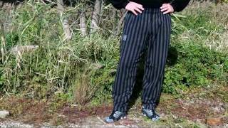 MORDEX lange Hose schwarz grau breitgestreift