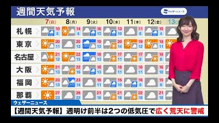 【週間天気予報】週明け前半は ２つの低気圧で広く荒天に警戒