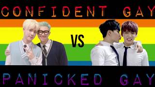 bts being the confident vs panicked gay meme