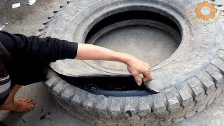 Amazing transformation of an old tire into basins and buckets