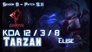 GRF Tarzan ELISE vs LEE SIN Jungle - Patch 9.11 KR Ranked