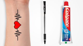How To Make Tattoo At Home with pen | diy Tattoo with pen | ABCD (TTS)