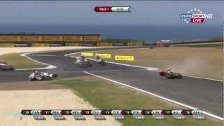 Carlos Checa and Marco Melandri crash WSB Phillip Island race 1 - 2013