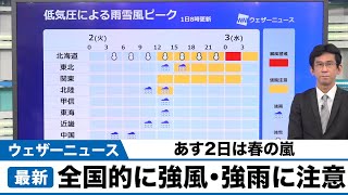 あす2日は春の嵐　全国的に強風・強雨に注意