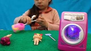 LOL Doll Washing Dresses in Washing Machine.HAIRGOALS- стиральная машина для кукол лол