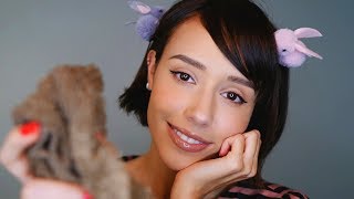 ASMR- Taking Care of your Lovely Face (whispered, scrubbing skin, brushing, sounds)