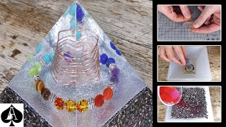 Large Orgonite Pyramid with Chakra Stones/Crystals and Epoxy Resin