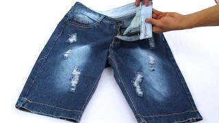 quần short nam xanh đậm xé gấu q35
